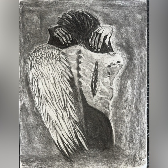 Charcoal Angel Wing Art